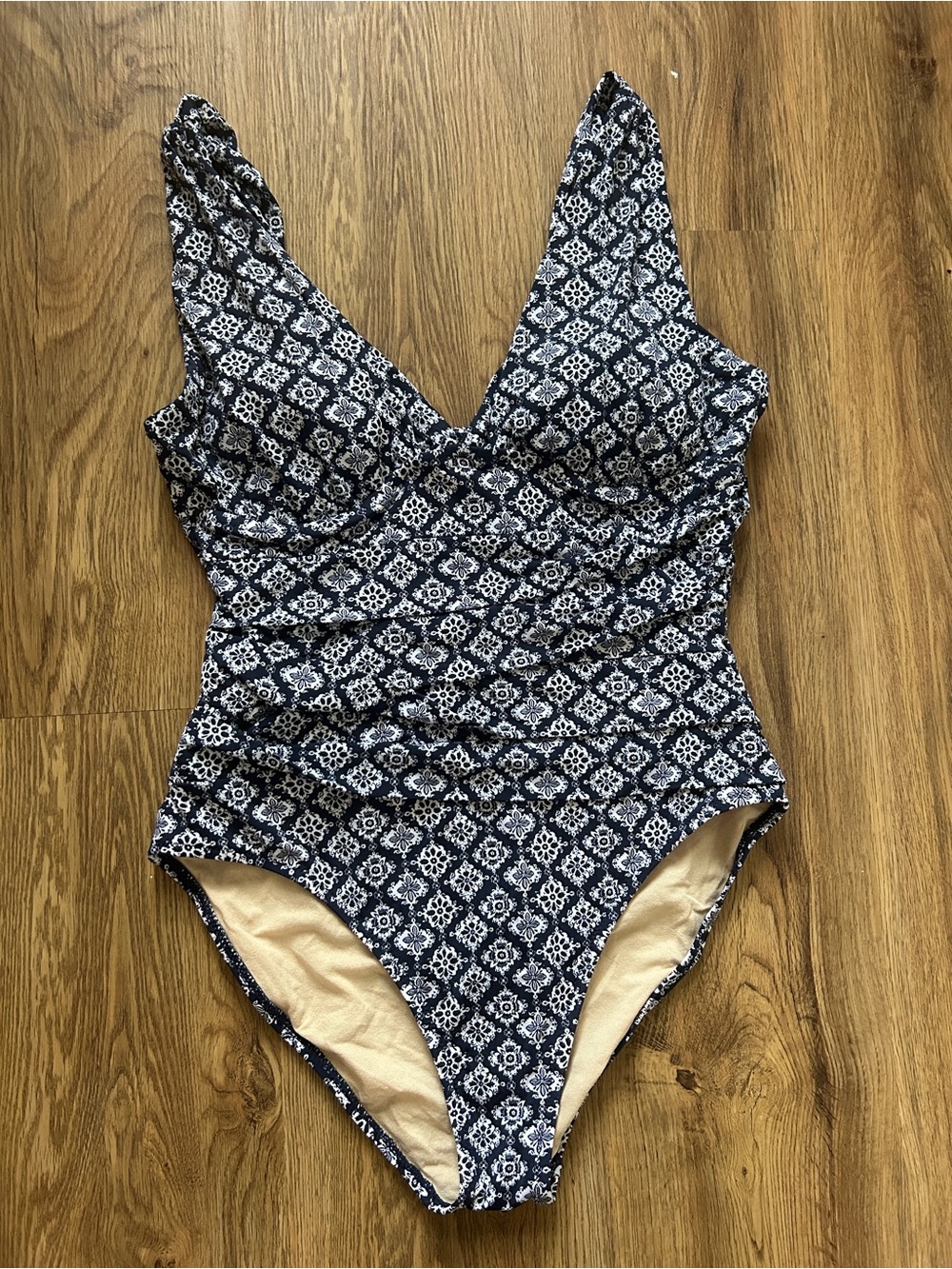 Navy Blue Patterned One-Piece Swimsuit